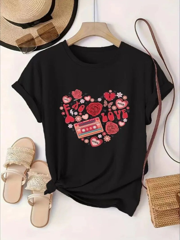 Love Valentine'S Day T-Shirt, Fashion Casual T-Shirt, Short-Sleeved T-Shirt, Retro TShirt